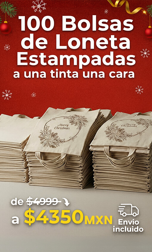 100 bolsas de loneta estampadas a una tinta una cara