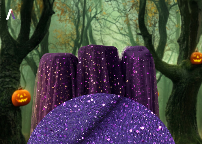 Tela Lentejuela morada para disfraces de Halloween