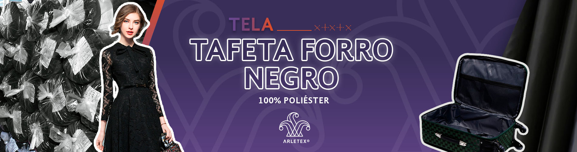 Telas tafeta forro negra