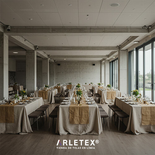 Tela lino platino para banquetes